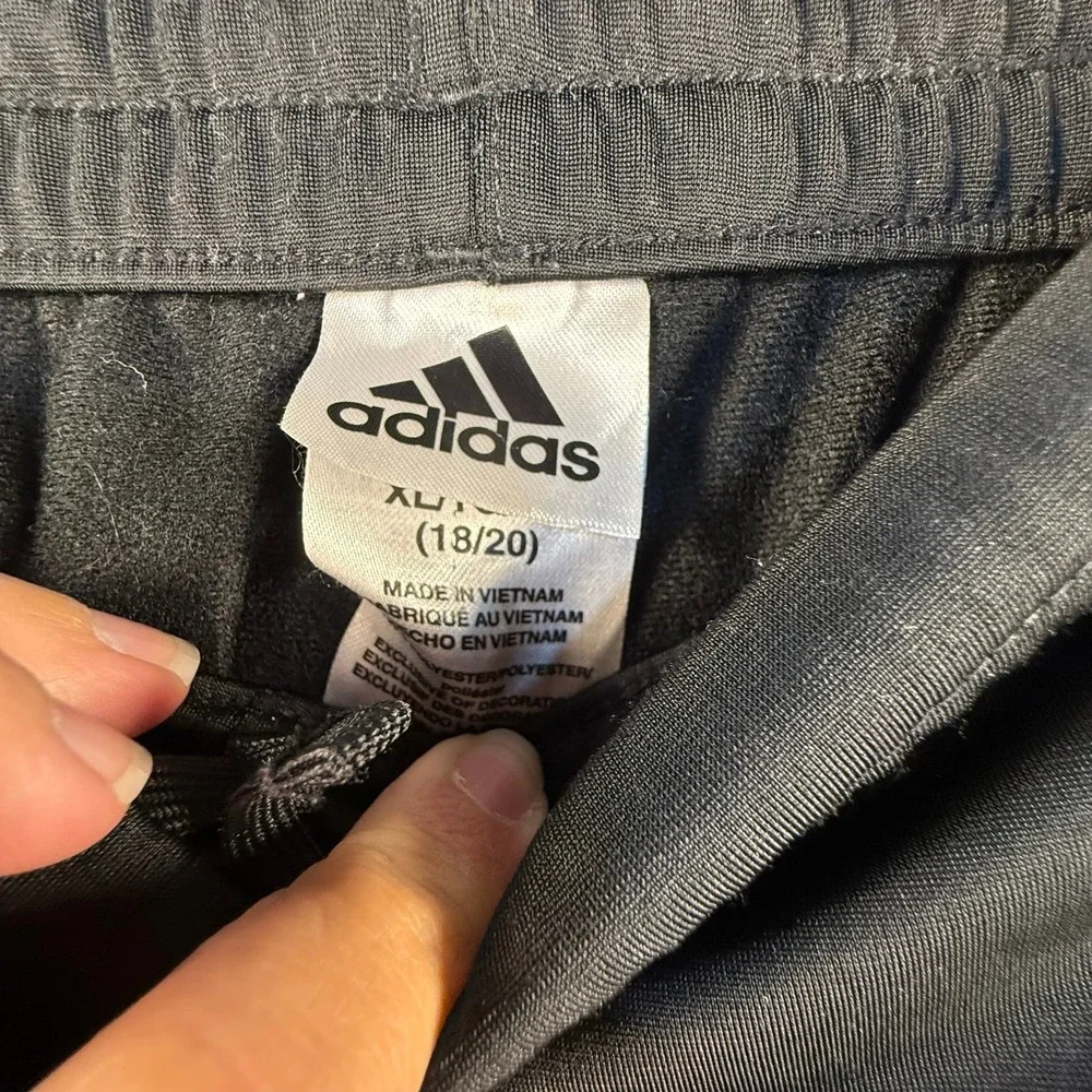 Adidas Youth XL 18/20 Black White 3-Stripe Track Pants Tapered Cuffed Joggers